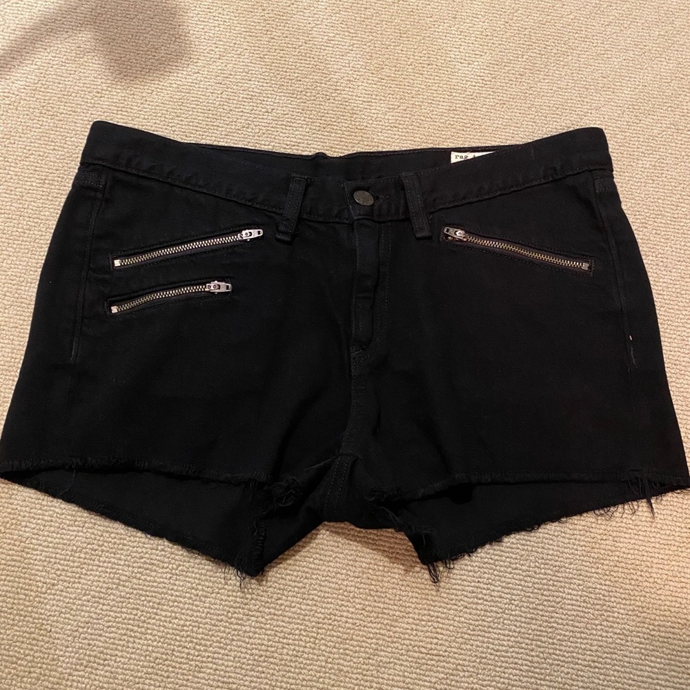 rag & bone Black Jean Shorts with Zipper Accents